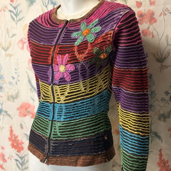 Vintage multicolour Cardigan with Floral Embellishments - Picture 2 of 11